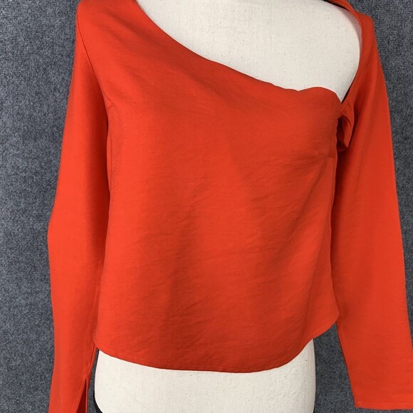 Line Dot Red Crop Top Women XS Long Sleeve Asymmetrical Neckline Side Zipper - Picture 4 of 12